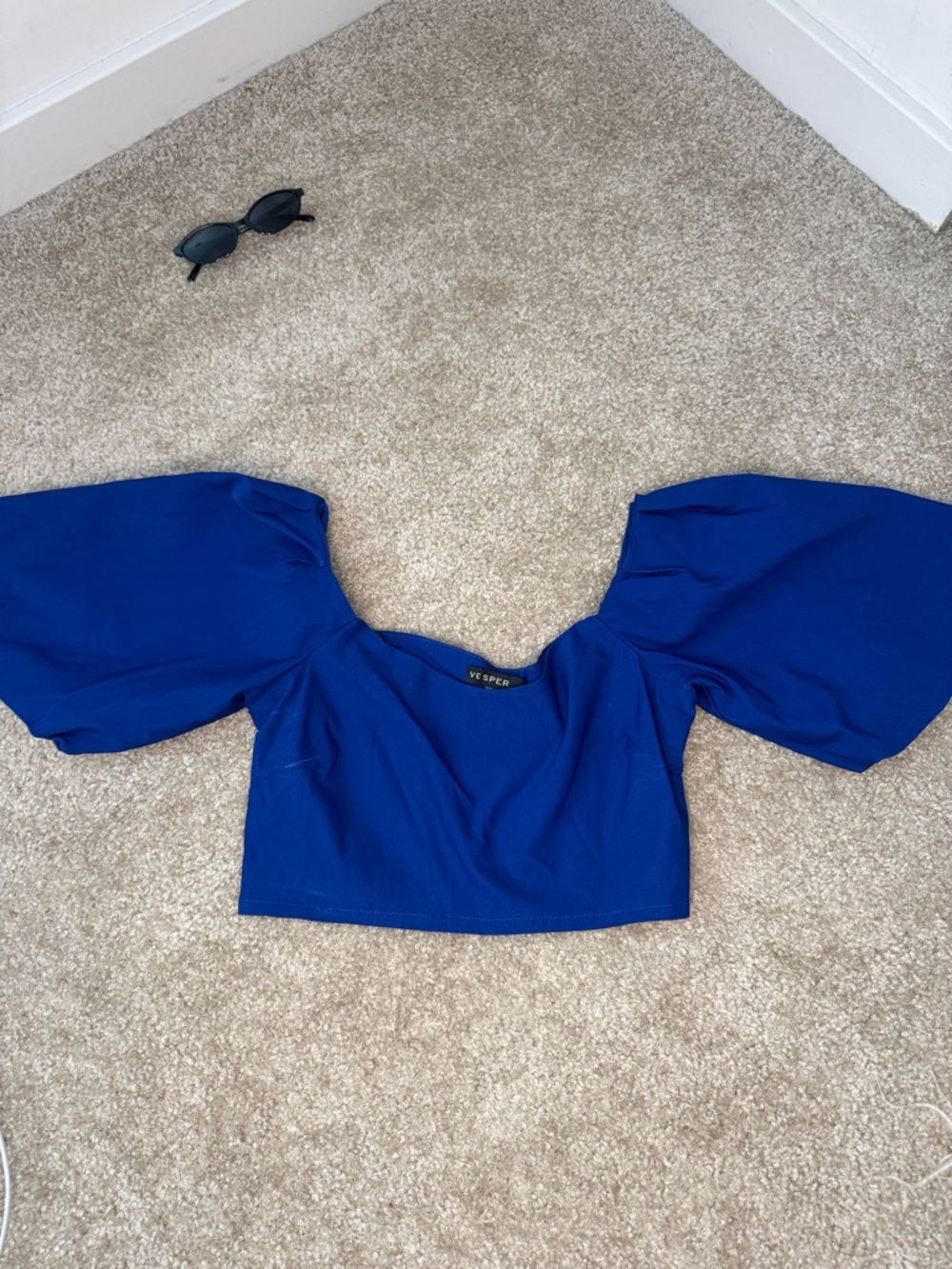 Vesper Royal Blue Puff Sleeve Crop Top